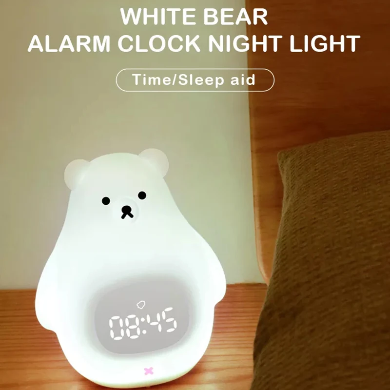 

F2 Smart Alarm Clock Children Xmas Gifts USB Rechargeable White Bear Sleep Trainer for Kids Baby LED Light Silicon Touch Control