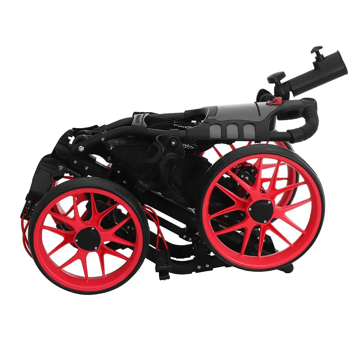 กระเป๋ากอล์ฟ4ล้อรถเข็นอะลูมินัมอัลลอยพับได้รถเข็นกอล์ฟรถเข็นแบบดึงที่วางถ้วยร่มรถเข็นปรับได้พร้อมเบรกเท้า