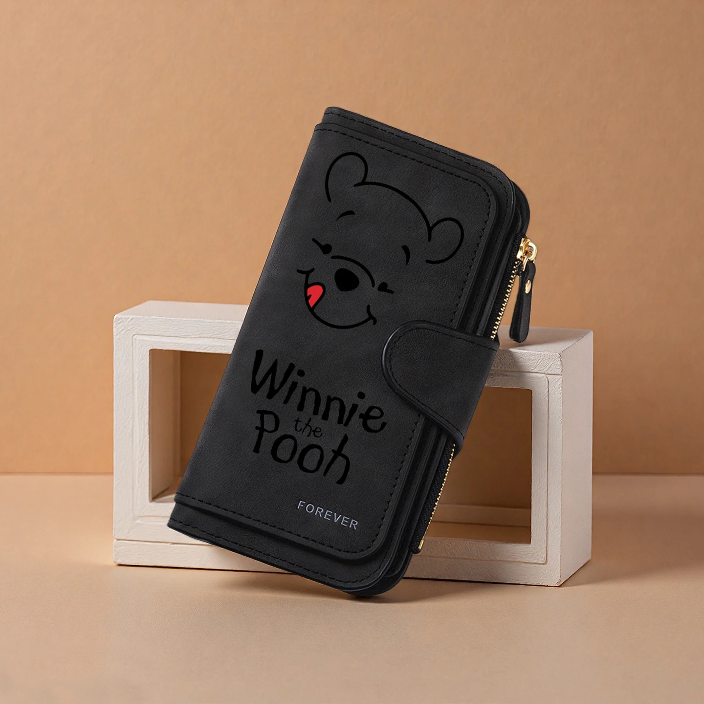

Длинный кошелек на молнии Винни-Пух с милым мультяшным узором, мягкий текстурный кошелек для женщин, большой вместительный женский клатч