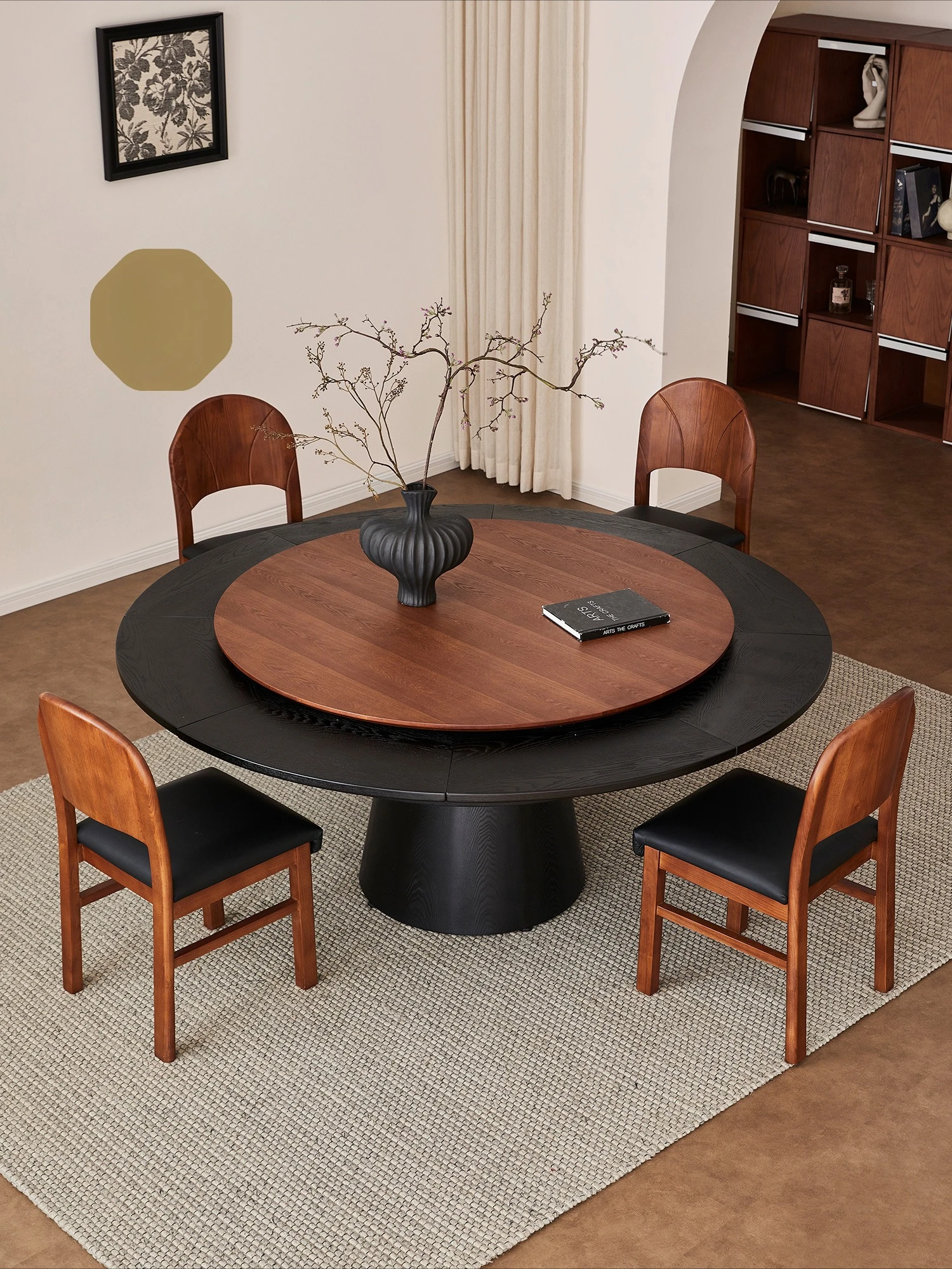 طاولة مستديرة تشوه دوارة وقابلة للسحب، منزلية متوسطة الطراز القديم تتسع لـ 10 أشخاص #3