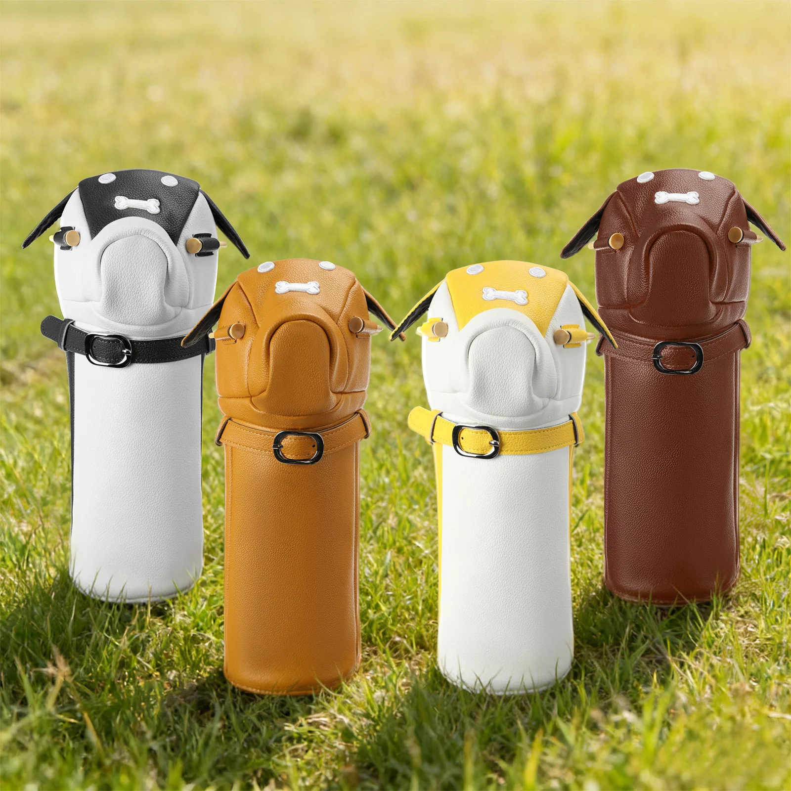 1個入り-犬型ゴルフクラブヘッドカバー-ドライバーウッドプロテクター-ゴルフアクセサリー-puレザーヘッドカバー-ベルベット裏地付き