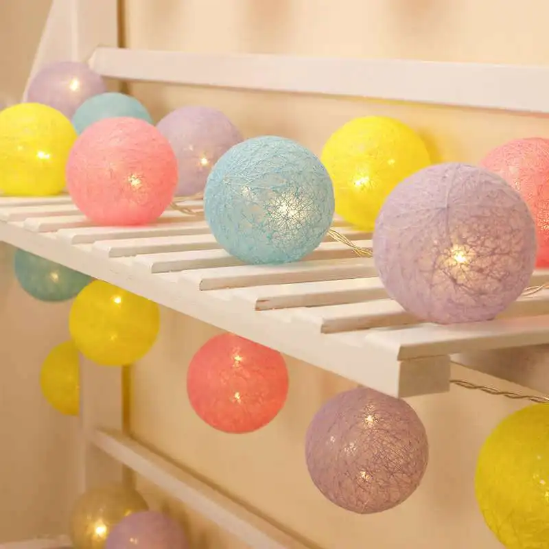 10/20LED Cotton Balls String Lights Garland Fairy Light Christmas Decorations for Home Room Outdoor Wedding Garden Patio Lights