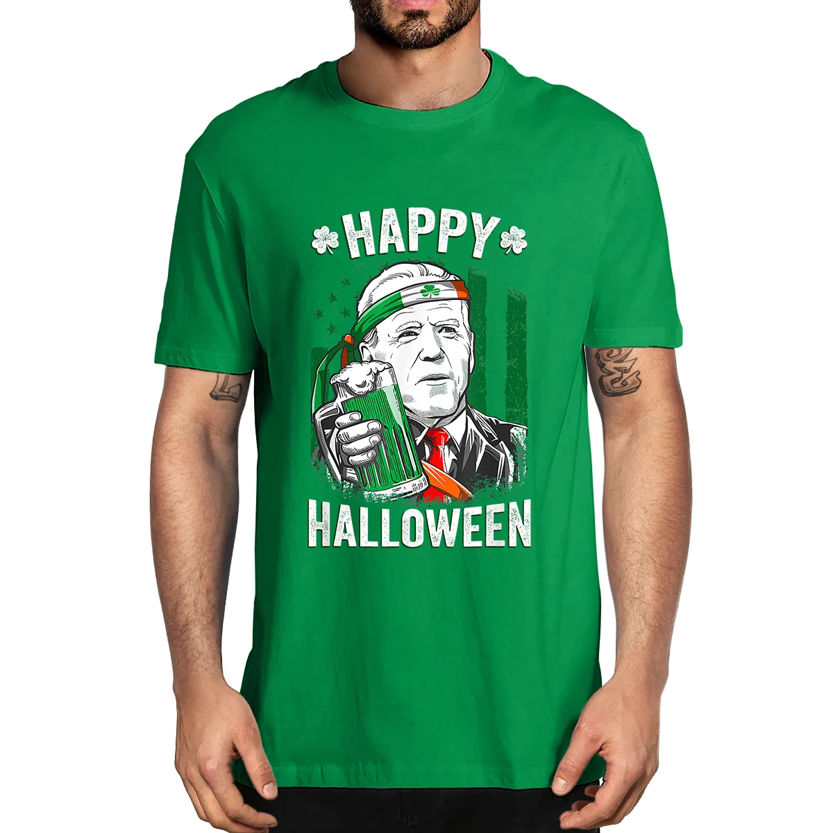 

100% Cotton Funny Leprechaun Biden Happy Halloween For St Patrick's Day Men's Novelty T-Shirt Women Casual Streetwear Soft Tee