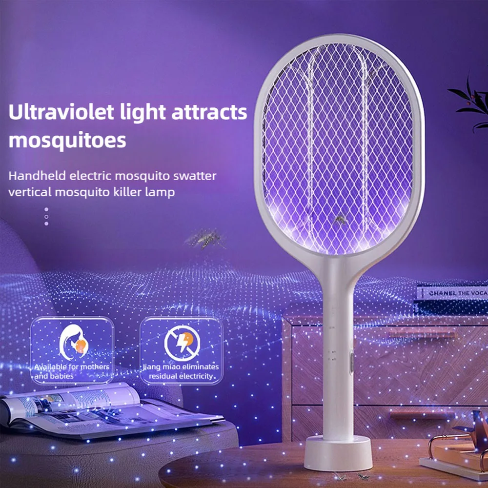Upgraded 3000V Electric Mosquito Swatter USB Rechargeable Mosquito Swatter Mosquito Killer Lamp for Home Indoor