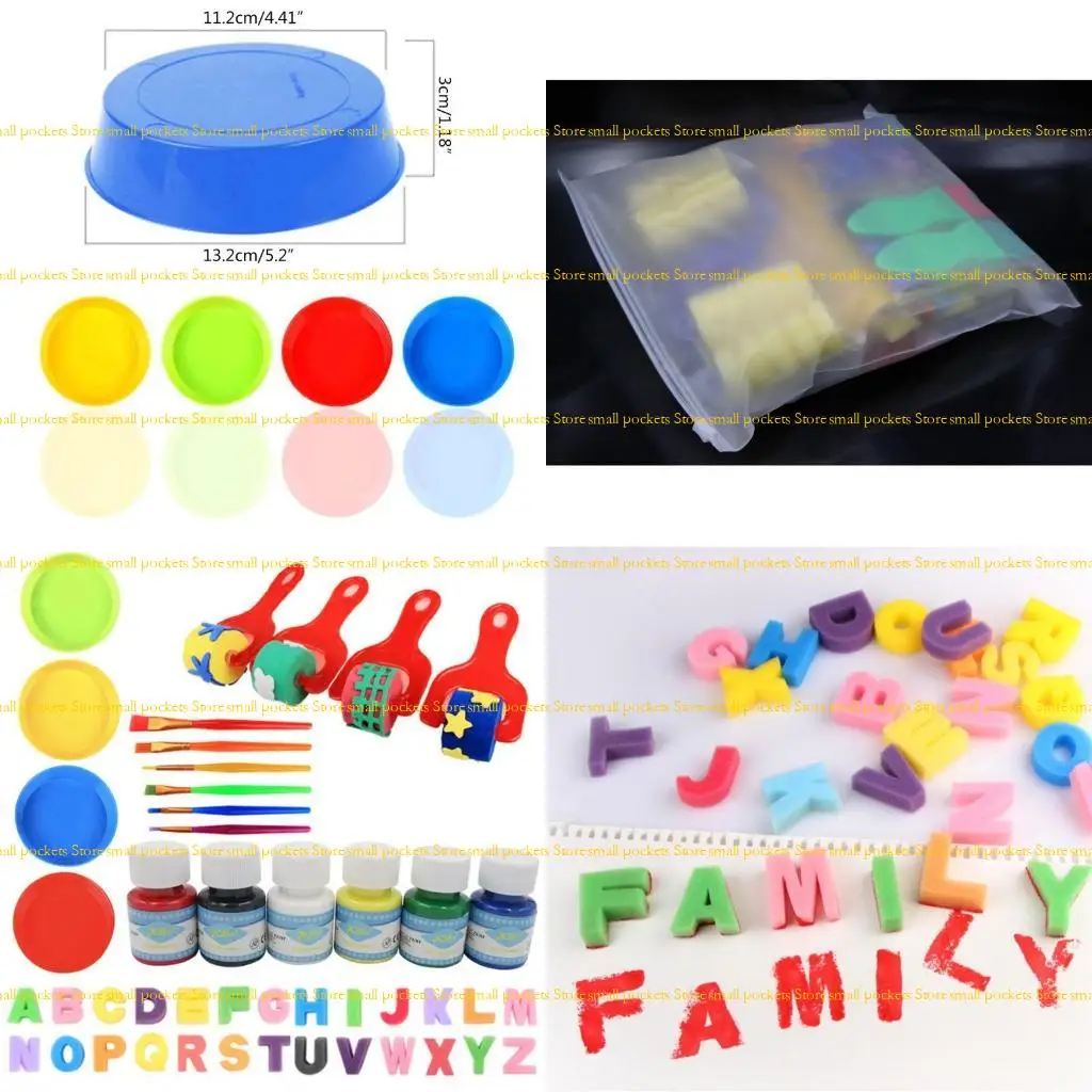 

R1WD 46Pcs/Set DIY Graffiti Plastic Handle Roller Sponge Brush Letter Seal Painting Tools Funny Children Educational Drawing