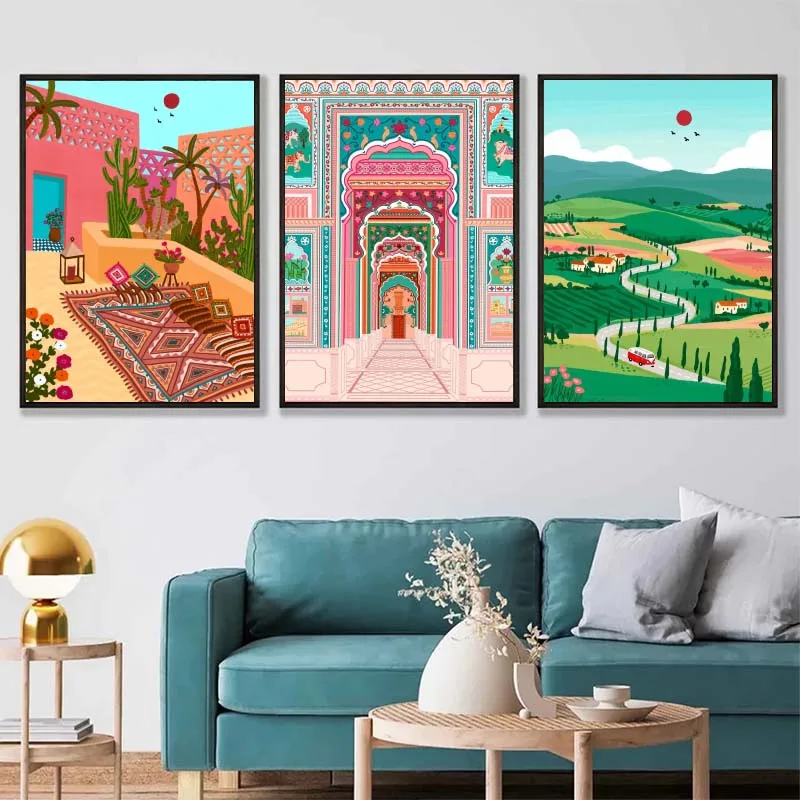 المغرب Marrakech كابادوسيا الهند بوابة السفر مدينة المشارك المشهد حائط لوح رسم الفن لغرفة المعيشة ديكور المنزل الصورة