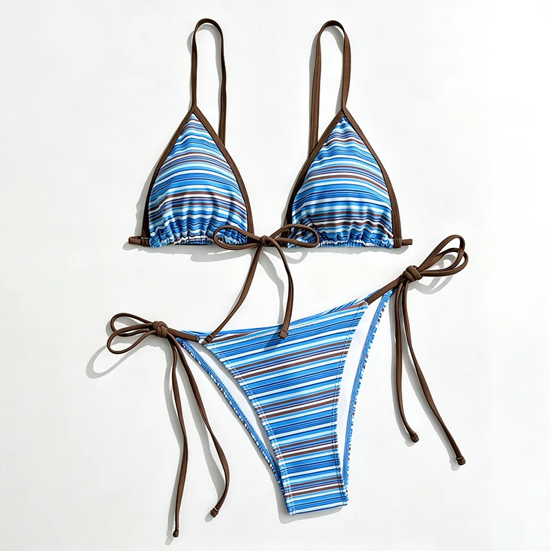Womens Sexy Push-Up Two-Piece Swimsuit 2026 Bathing Suit Micro Beachwear Stripe Bikini Set Swimwear Trendy Vacation Bathing Suit