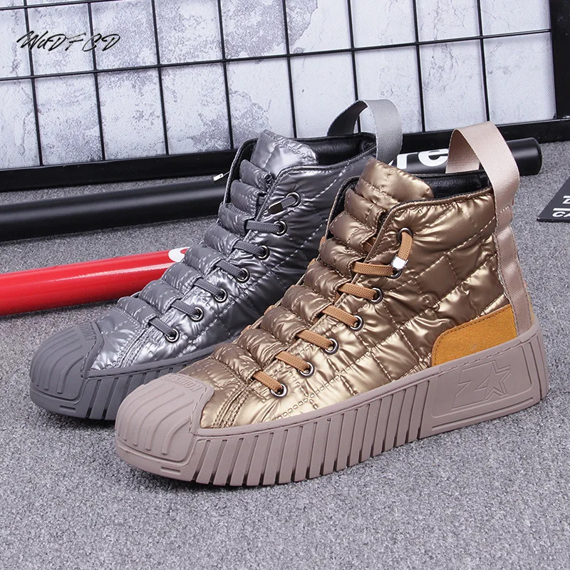 ارتفاع أعلى أحذية رياضية الرجال مصمم الشتاء أفخم حذاء الثلج عالي الرقبة دافئ موضة عادية أسفل الارتفاع العلوي زيادة منصة مسطحة حذاء من الجلد