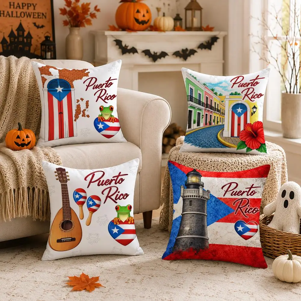 Puerto Rican Island Tales Cushion Cover 1/4PCS Short Plush Pillow Cover Set Soft Decorative Cushion Case for Sofa Bed Home Decor