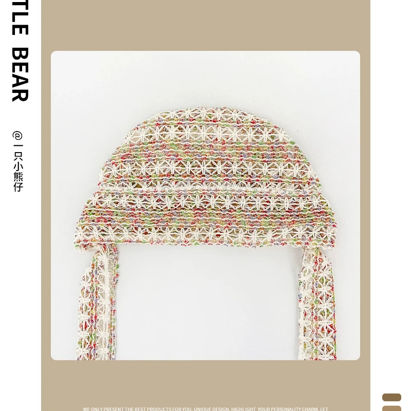 Korean Fashion Mixed Color Hollow-out Crocheted Strap Beanies for Women Summer Light Breathable Versatile Elegant Pullover Hat