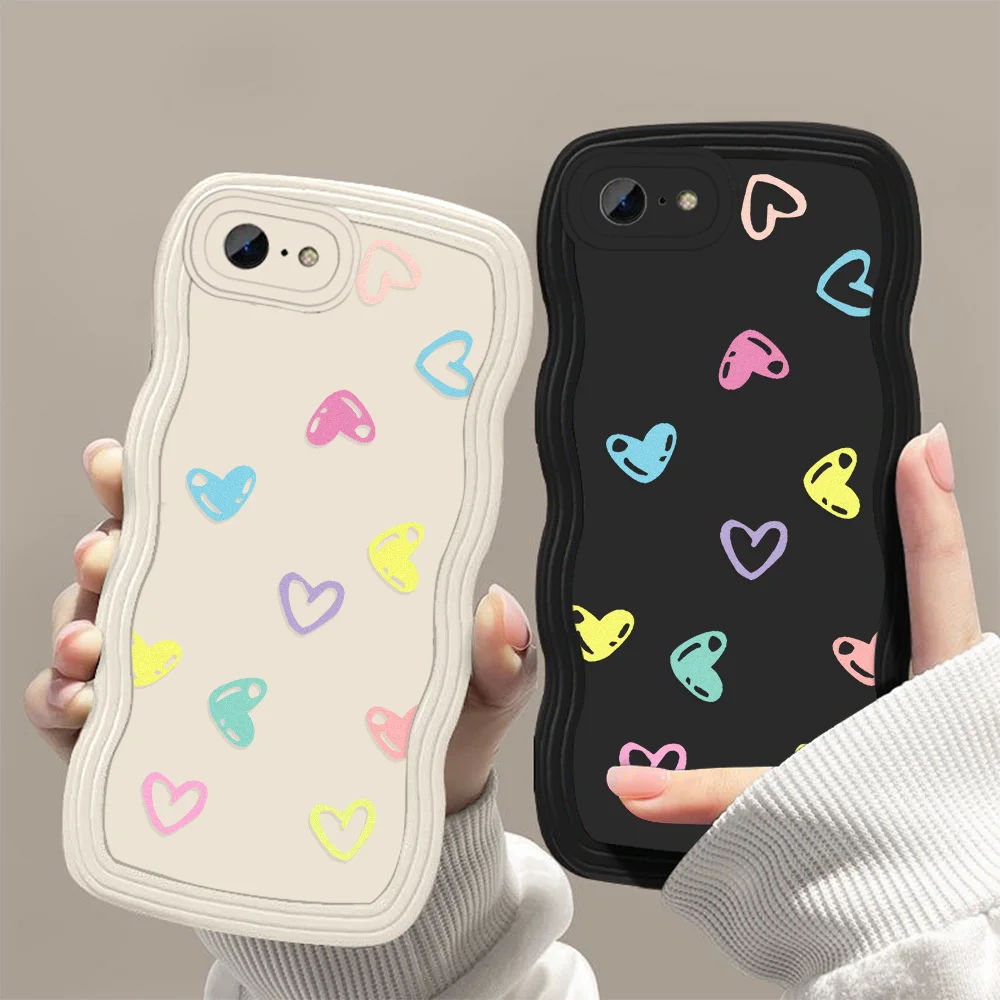 Silicone Phone Case For iPhone 11 6s SE 2020 16 7 8 Plus 13 15 14 Pro Max 12 XR Wave Shockproof Soft Love Heart Cover Funda