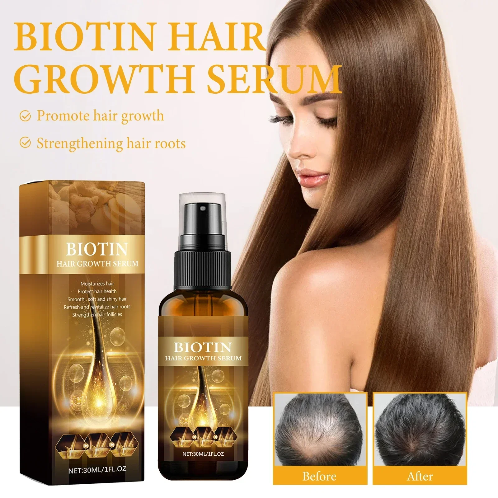 Hair Growth Serum Biotin Anti Hair Loss Spray Scalp Treatment Thick Fast Growing Hair Care Essential Oils For Men Women