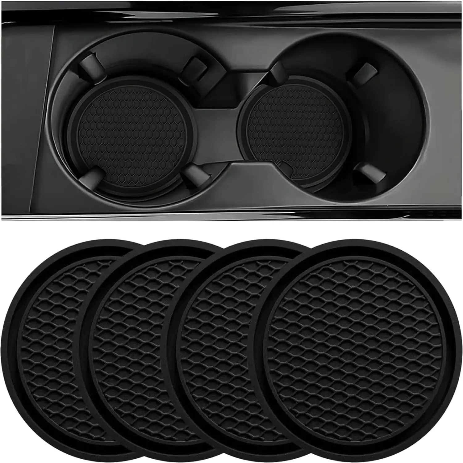 Dessous de verre de voiture, 4 pièces porte-gobelet universel auto antidérapant intégré dans les ornements dessous de verre en Silicone, ensembles d'accessoires d'intérieur de voiture,