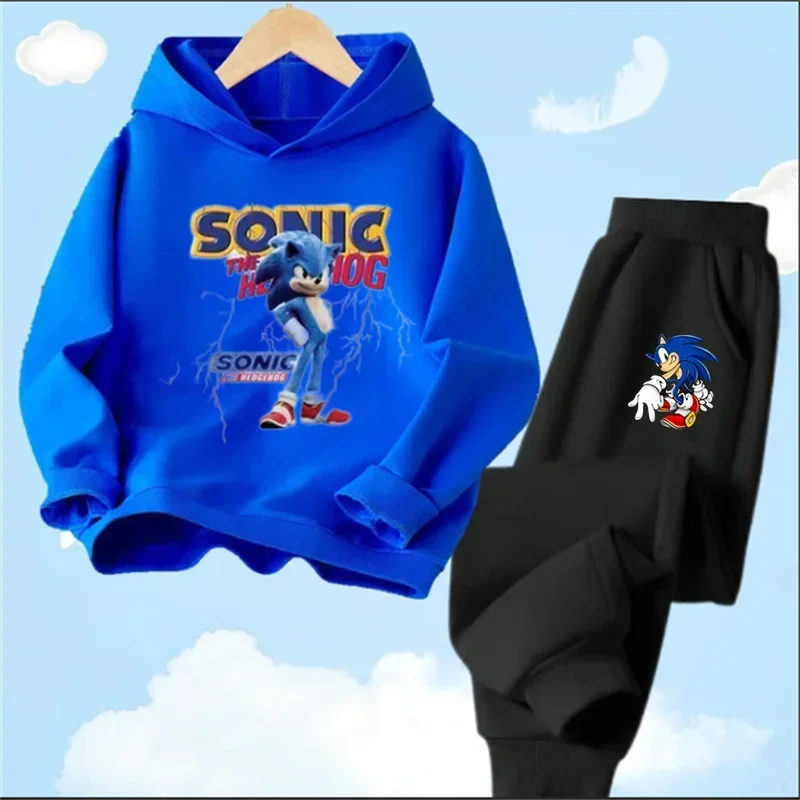 Sonic Tops Hoodie set  Baby Clothes 2 to 12 Year Boy Outerwear 2024 Spring Sweatshirt for Children Girl Clothing Mother Kids