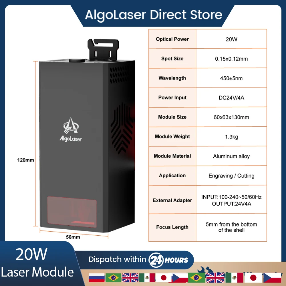 AlgoLaser Laser Engraver Module 20W CO2 Laser Head For Engraving Machine Laser Cutter Wood Acrylic Cutting Metal Engraving