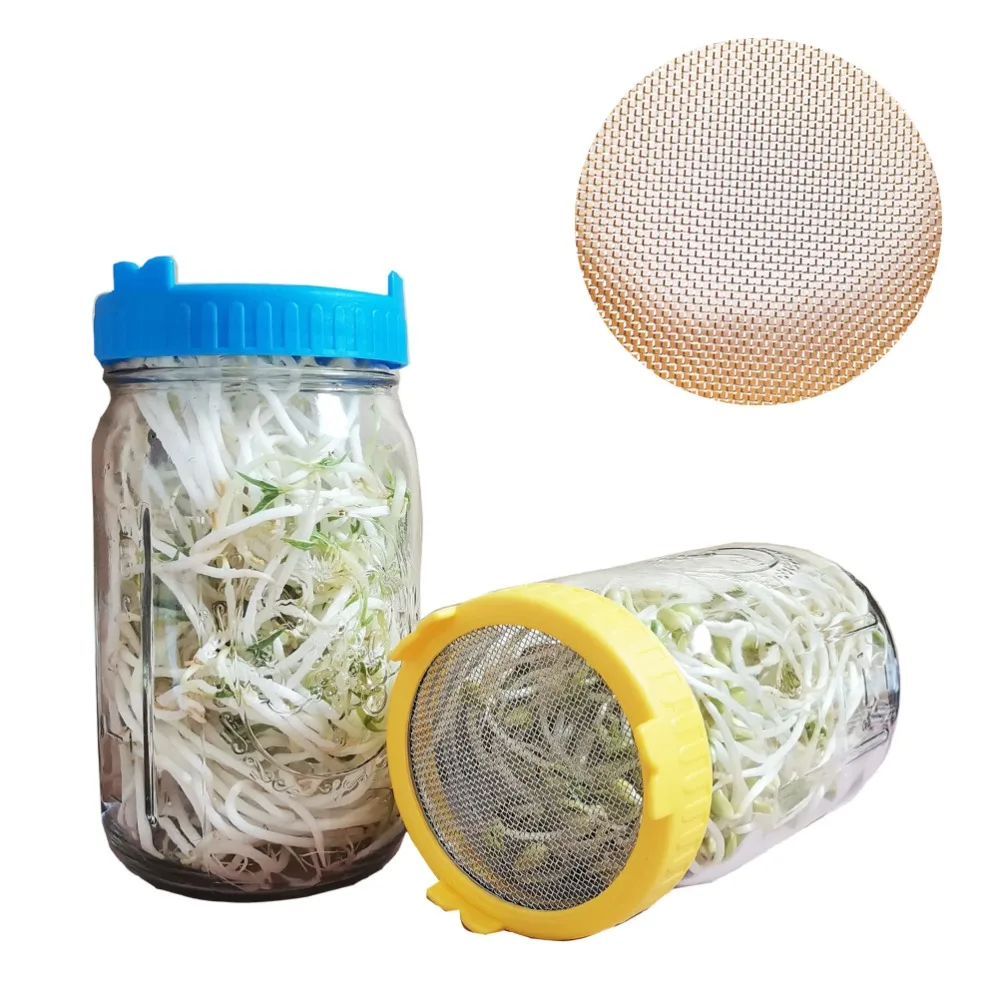 4pcs Plastic Ring Sprouting Lids Colorful Stainless Steel Screen Seed Sprouting Lids Tight Seal Fine Hole Breathable