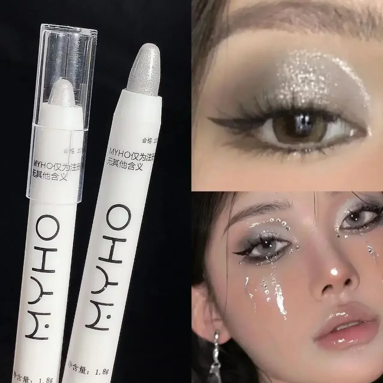 Coreano Glitter Highlighter Pen, Pearlescent Deitado Silkworm Lápis, à prova d'água, de longa duração, Clareamento Eyes Stick, Branco Prata