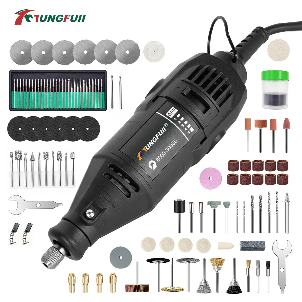 TUNGFULL Variable Speed 130W Rotary Engraving Pen Electric Mini Drill Grinder Polishing Engraver Tool with Accessories