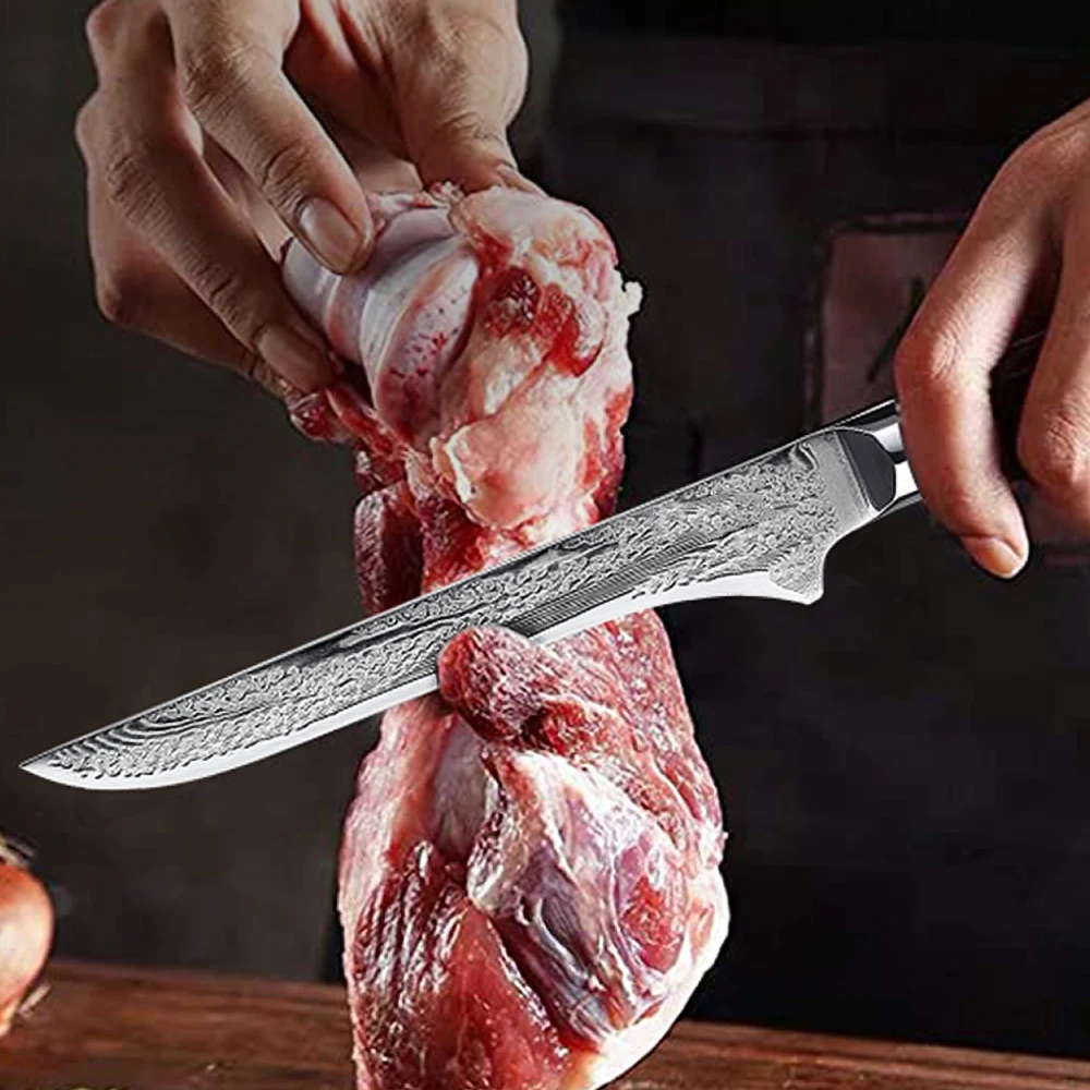 

Boning Knife Japanese AUS10 Damascus Kitchen Knives G10 Twisted Octagonal Handle 73 Layers Steel Blade 5.5inch Chef Cleaver