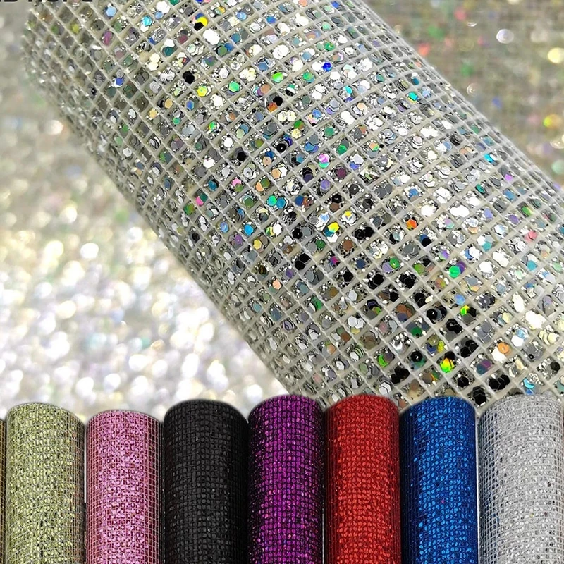 Shiny Artificial Leather Sheet Glitter Fabrics Rhinestone Bling Fabric Craft Earring Making Supplies Diy Car Decoration Hot Sale