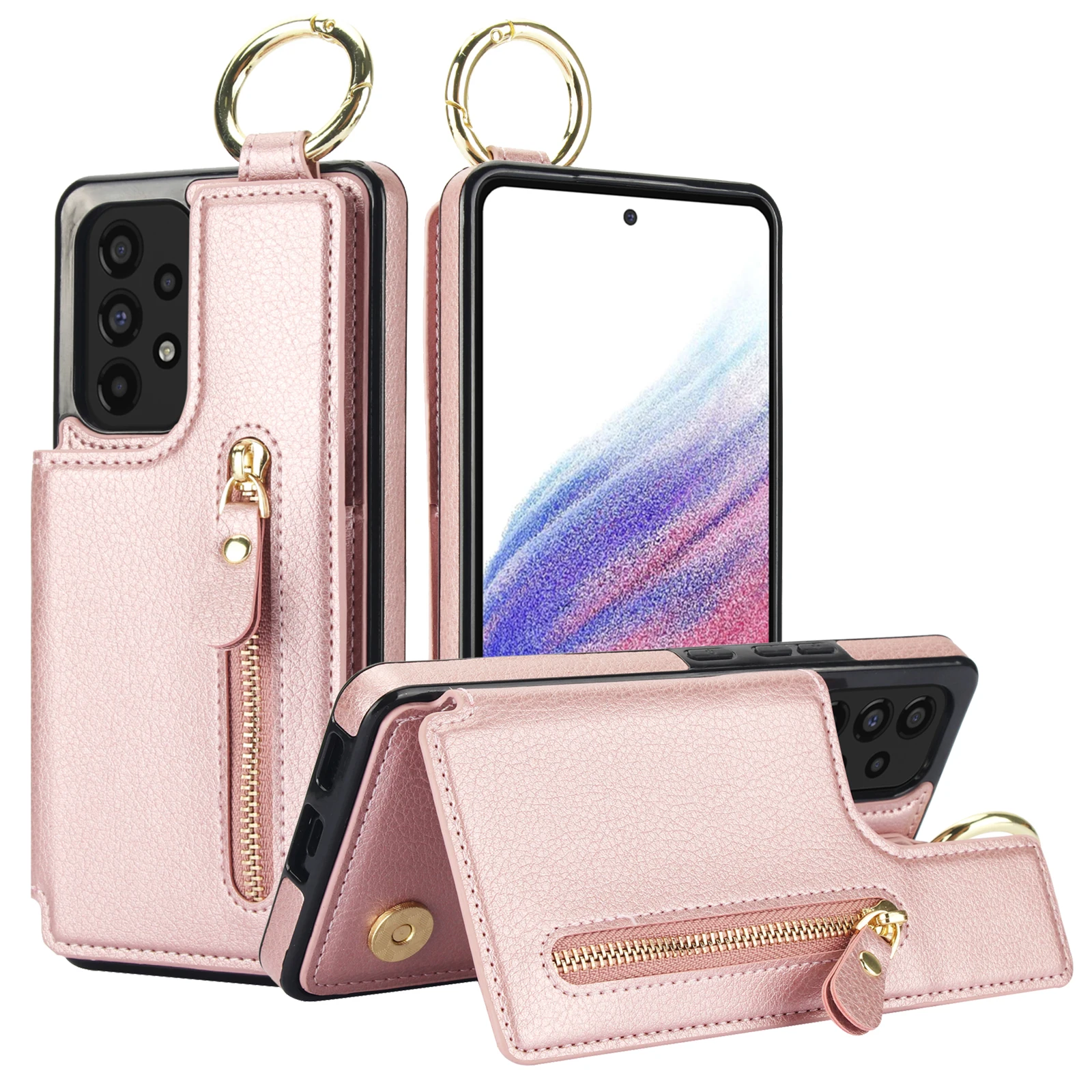 

Folding Card Bag Finger Ring Leather Stand Case for Samsung GalaxY A12 A13 A52 A54 A71 A72 A73 A55 A25 A35 Zipper Wallet Cover