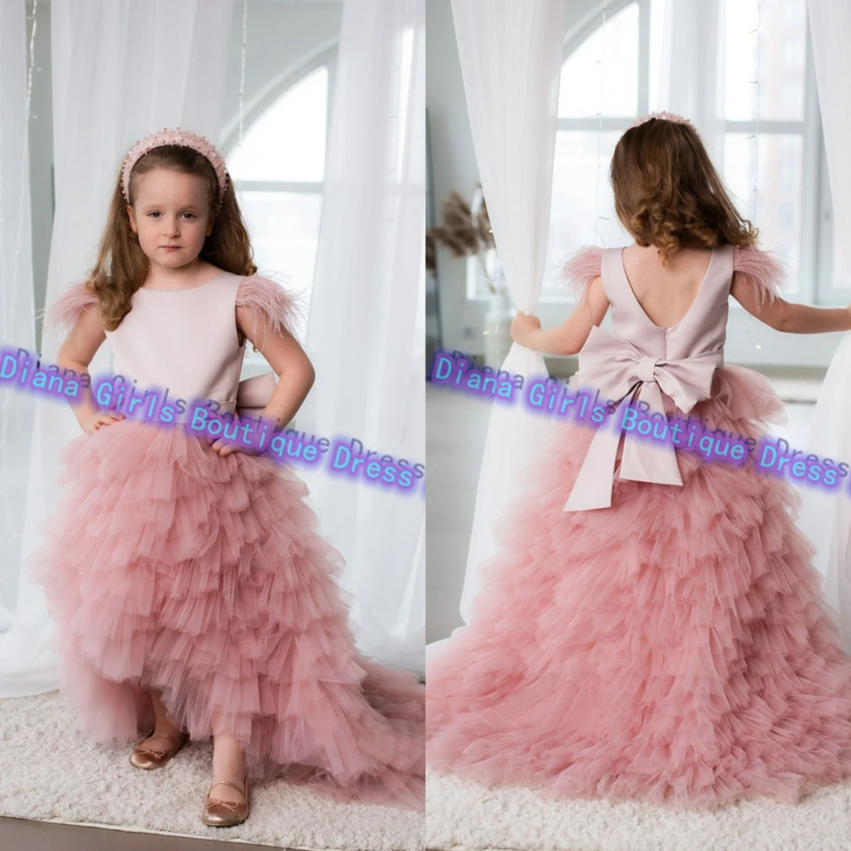 Lovely Little Baby Flower Girl Dress Tulle Puffy With Bow For Wedding Dresses Princess Kids Birthday Party Ball Customise Gowns