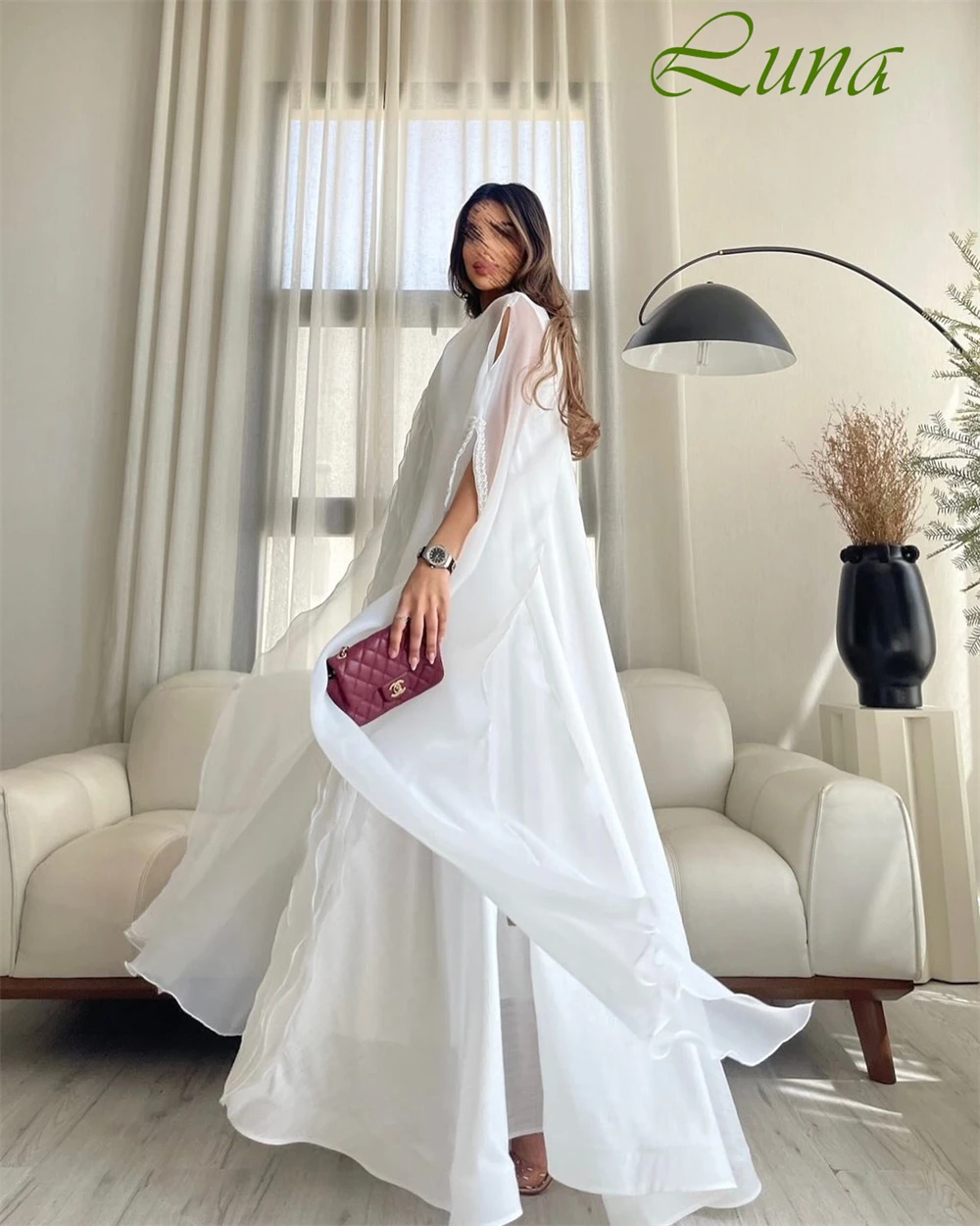 Robe de soirée classique personnalisée, col rond, demi-manches, en mousseline douce, froncée, robes de bal, tempérament, robes de mariée blanches