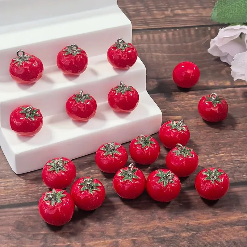 10pcs Simulated Vegetables 3D Small Tomato Resin Charms Cute Food Pendant Creative Funny Earring Necklace DIY Jewelry Make image 4