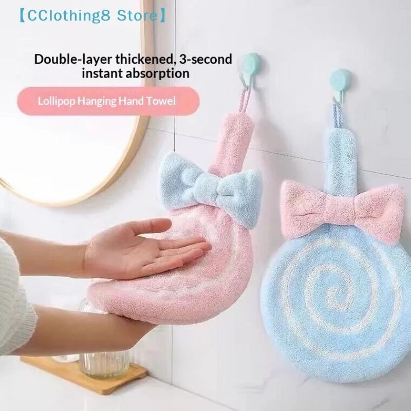 Hand Towel Soft Absorbent Coral Velvet Embroidered Skin-friendly Microfiber Lollipop Wiping Cloth For Kitchen Bathroom【AliS8】