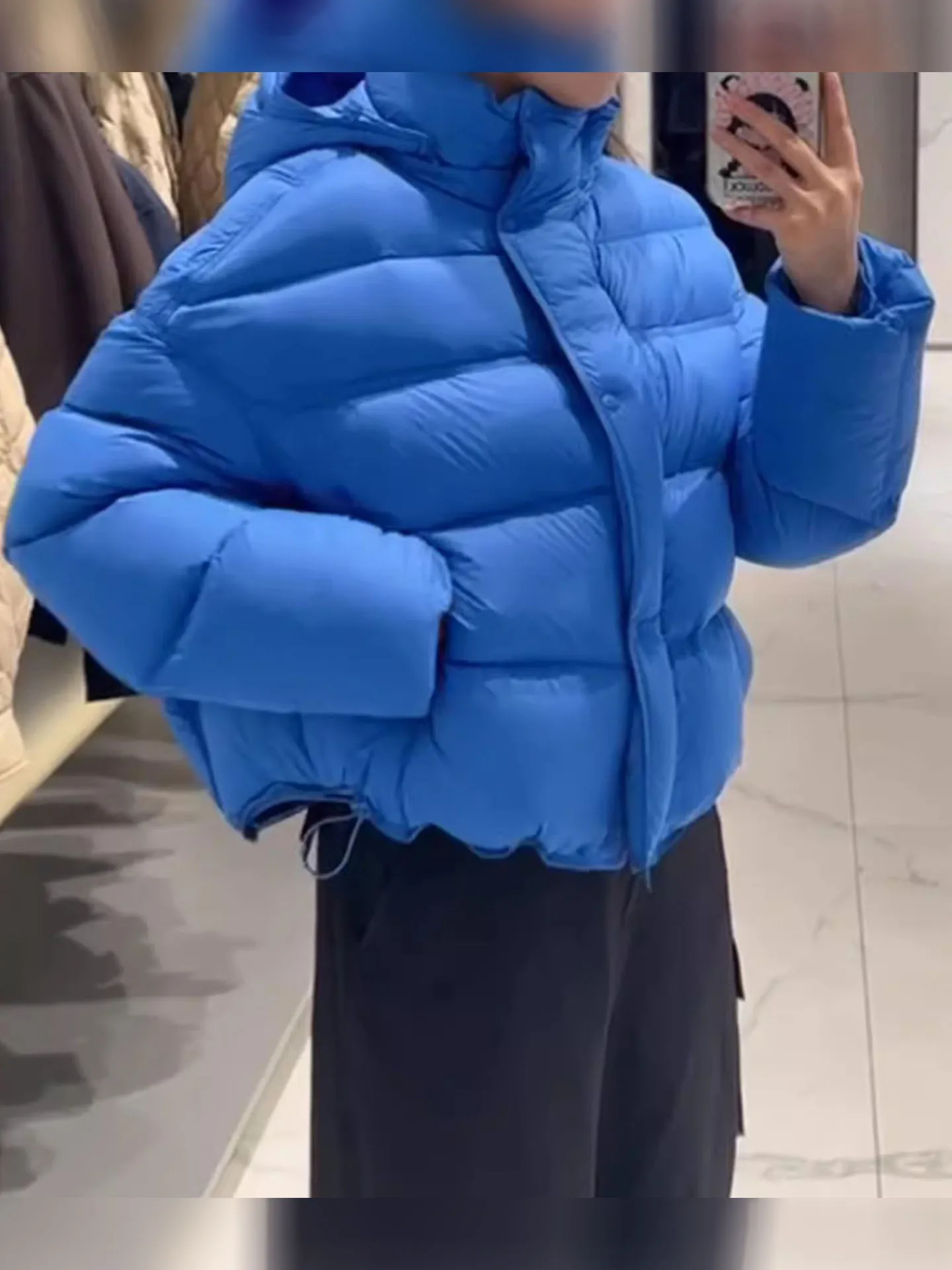 Blue ort Padded Hooded Women's Jaet Winter Warm Thiened Bread Sle Coat Du down Filling High Waist Long Sve Zipper