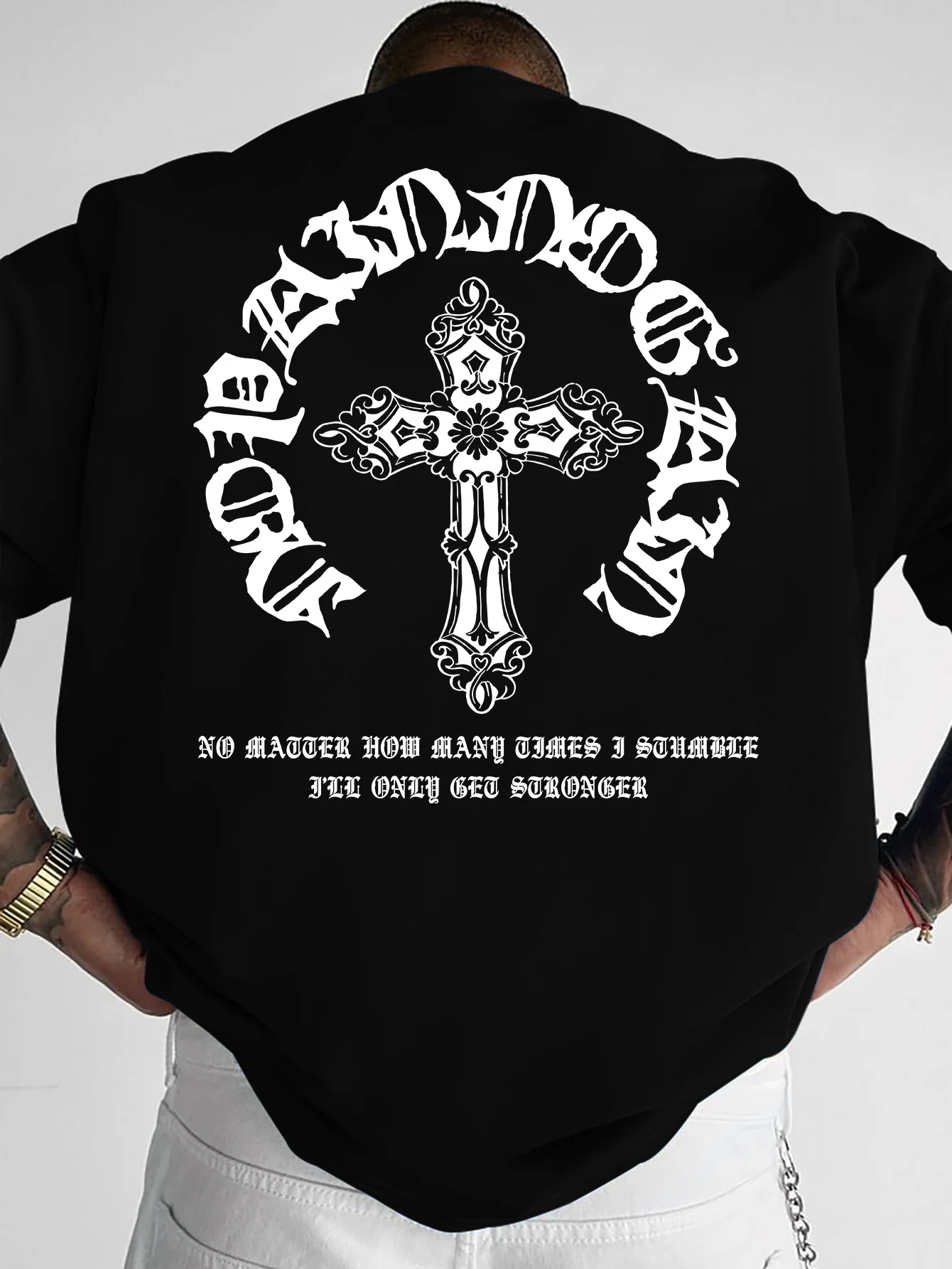 Men's Gothic Streetwear T-Shirt Ornate Cross Circle Script Graphic Print Crew Neck Short Sleeve Polyester Tops Casual Hip Hop