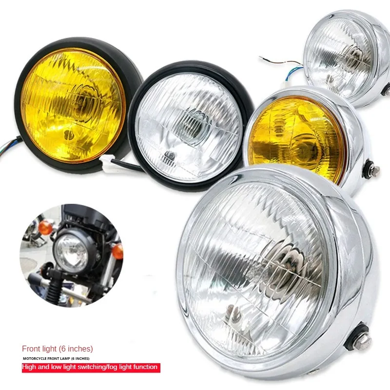 Pop For CG125 Motorcycle Retro Headlamp GN125 Retro Headlamp Iron Case Black High Low Beam Headlamp Round Lamp