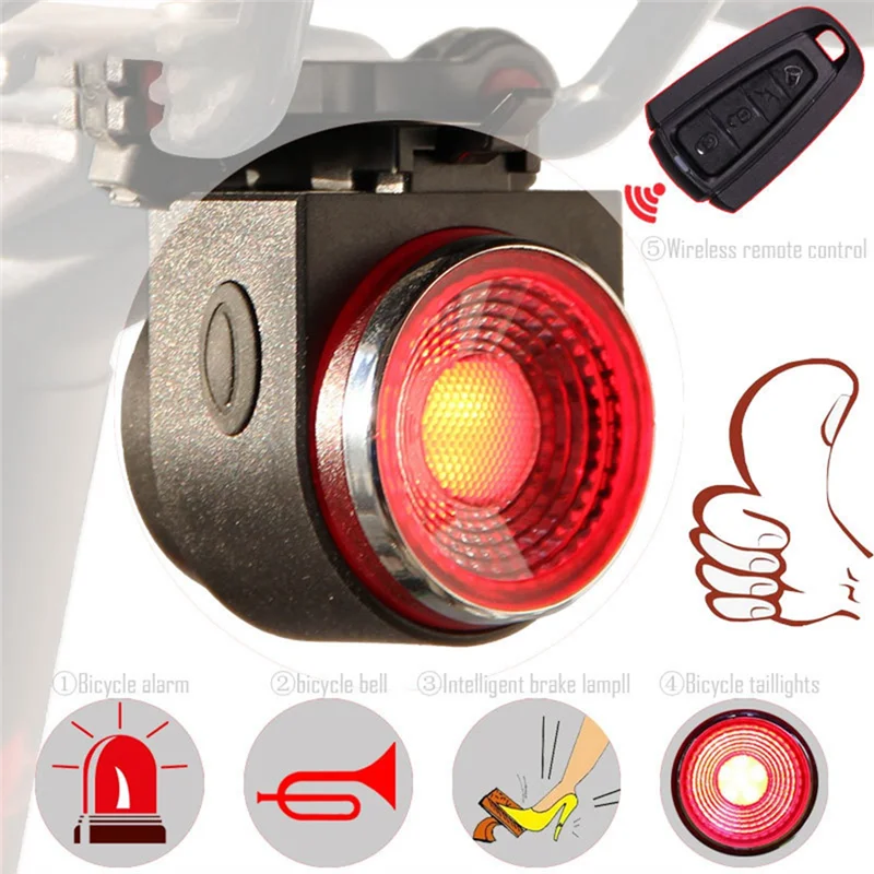 ABJF-Wireless Bicycle Alarm With Brake Light 115Db Waterproof Motorcycle Alarm Remote Control Anti-Theft Bike Detector