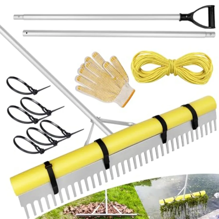 

36 Aquatic Lake Weed Rake with 8.5' Adjustable Aluminum Extension Pole Rope and Float 52' Throw for Lakes Lawns Gardens Beach G