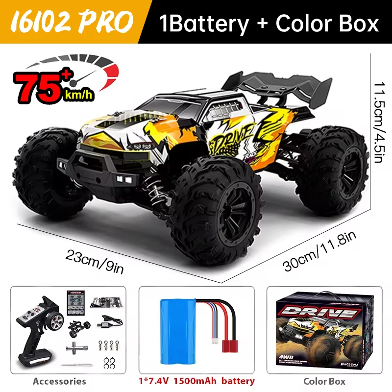 WLtoys 16101 Pro 1:16 75 km/u 4WD RC auto met LED-licht 2.4G afstandsbediening auto's hoge snelheid Drift Monster Truck voor kinderen cadeau