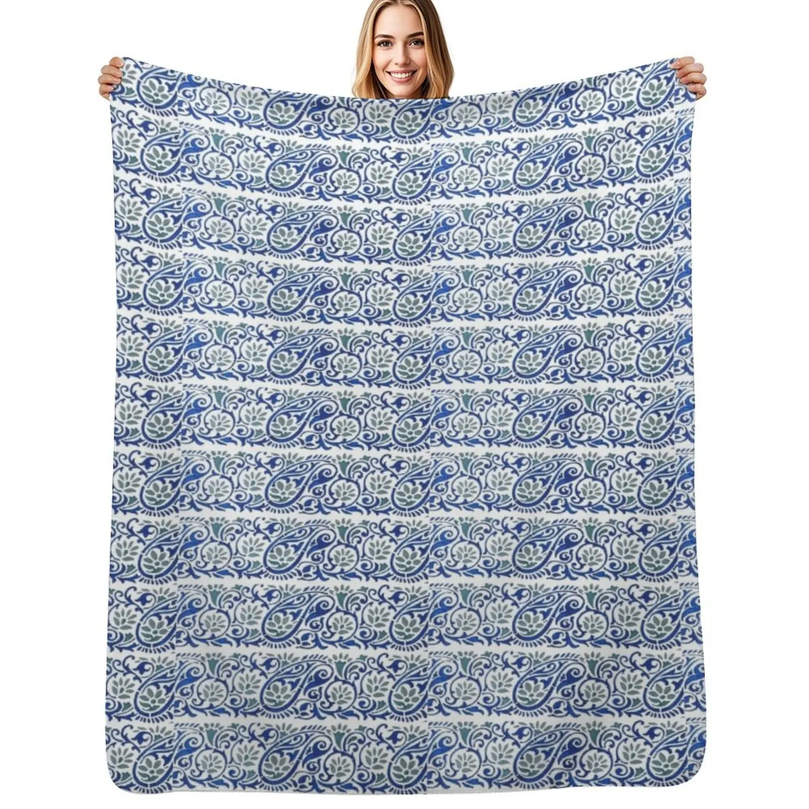

Royal blue and green paisley design Throw Blanket Luxury Brand blankets and throws Flannel Fabric Vintage Blankets