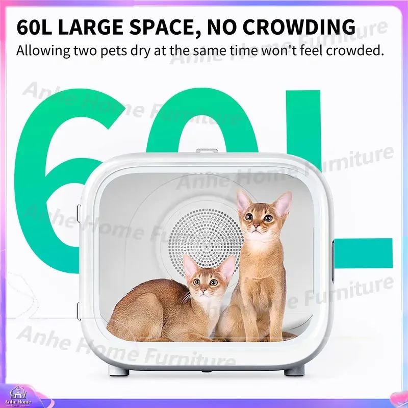 60L Large Capacity Ultra Quiet Pet Hair Dryer Box with Intelligent Temperature Control Automatic Drying Cabinet for Cats Dogs