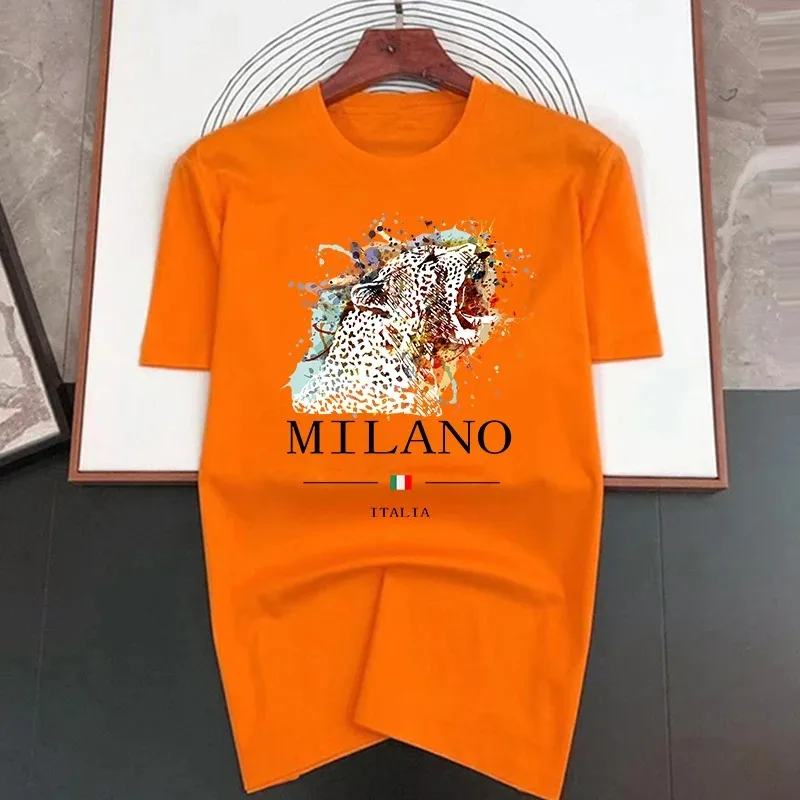 Brand Summer Milano Letters Print Y2k T-shirt Short Sleeved Luxury Tees Clothing Loose Pure Cotton Soft Tops Asian Size S-4XL