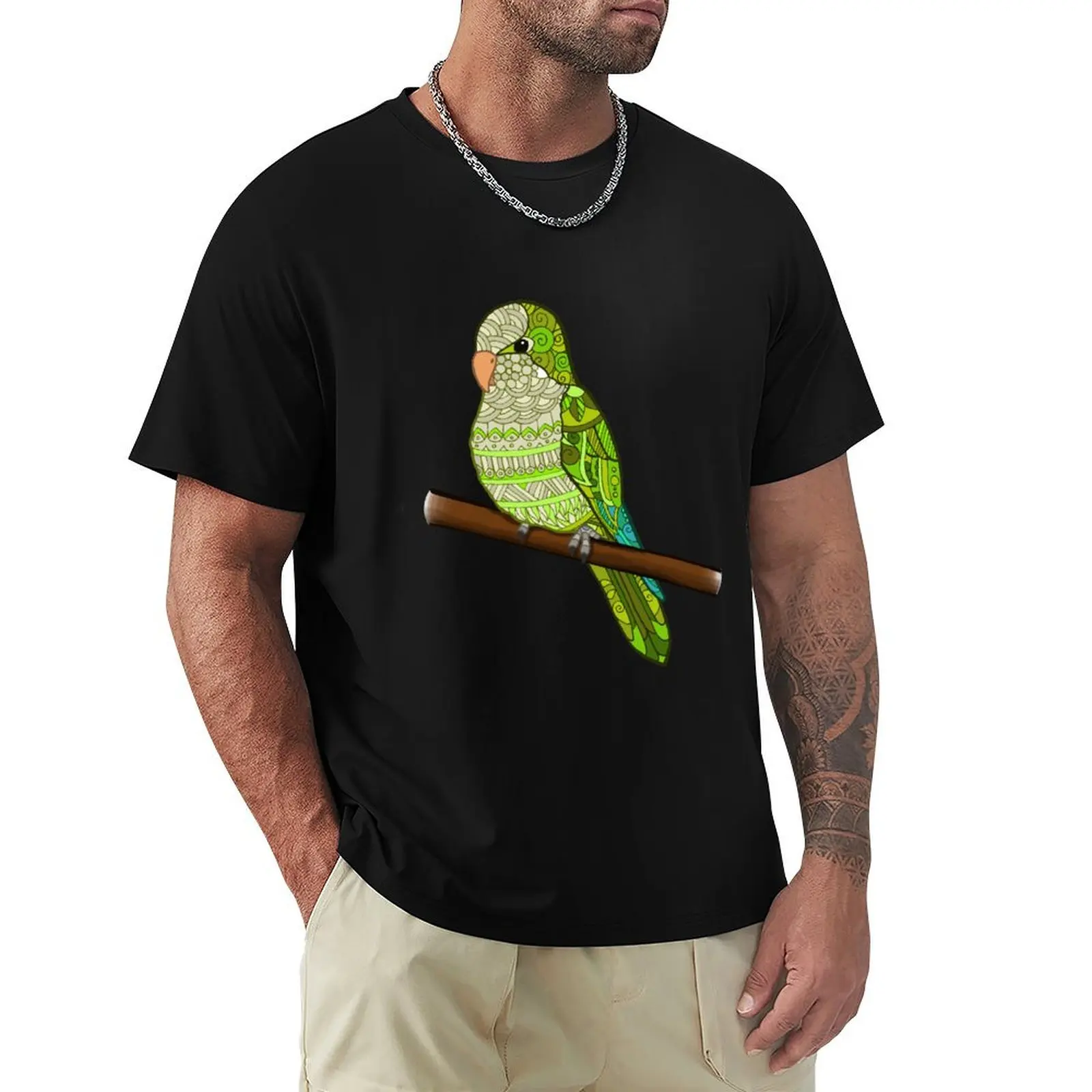 

Pallid-Green Quaker Parrot Design T-Shirt customizeds baggy shirts korean fashion mens plain t shirts