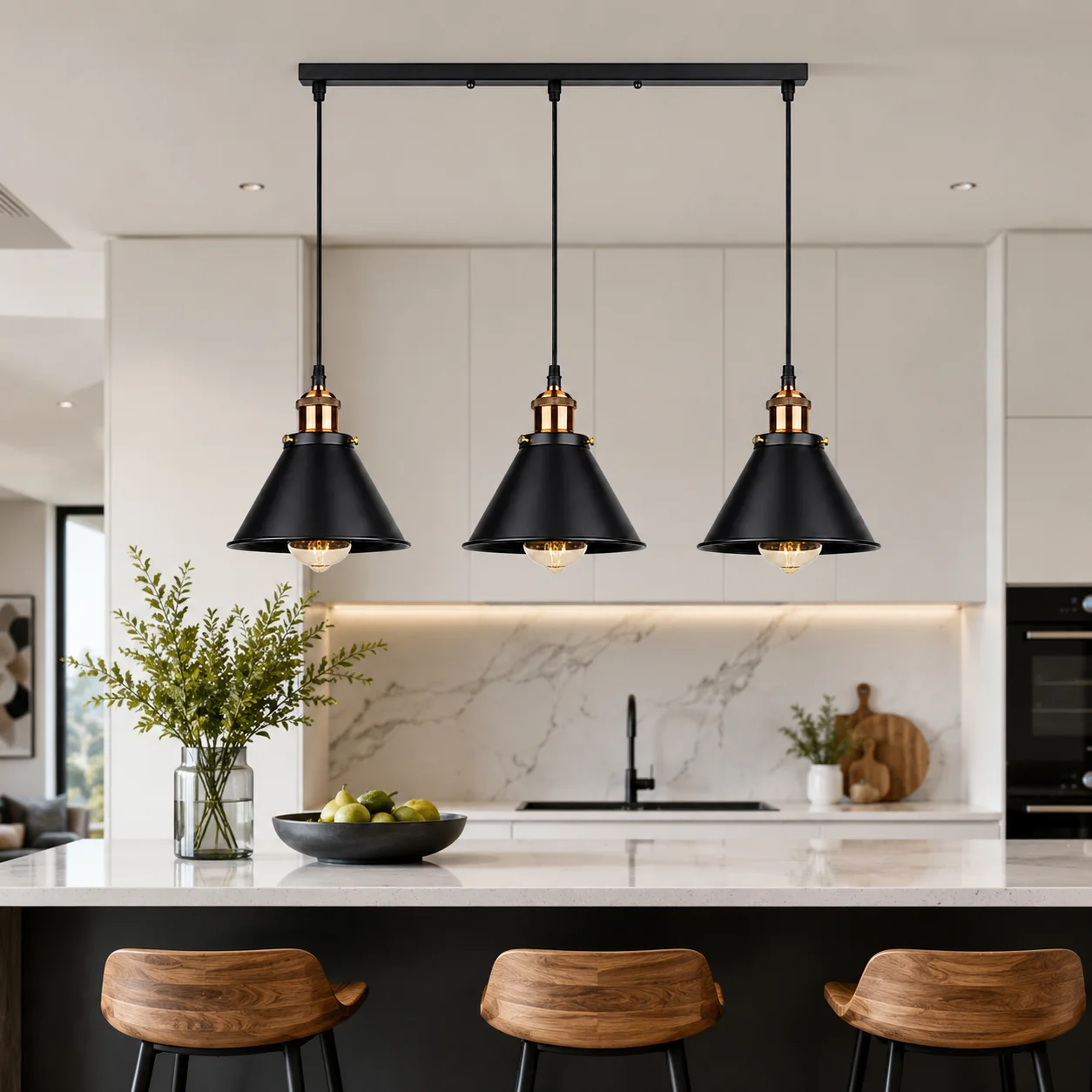 Nordic 3 Head Pendant Light Black Iron Chandelier E27 Hanging Lamp for Dining Room Kitchen Island Bar Counter Home Decoration