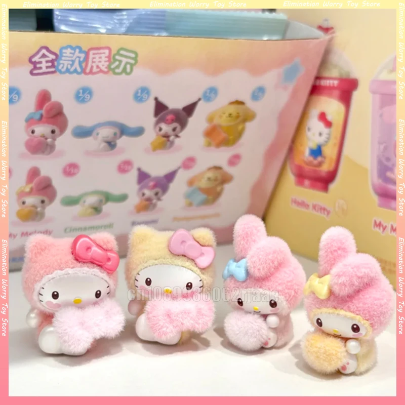 

В наличии оригинальная пушистая маленькая коробка Sanrio для скручивания, флокированная фигурка Hellokitty, коллекционный подарок, мини-игрушка Hellokitty