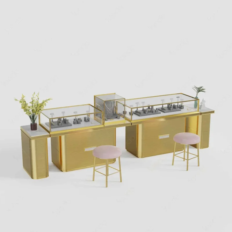 custom.High Quality Lockable Jewelry showcase Metal Glass Cabinet Display  Gold Jewelry Display Set