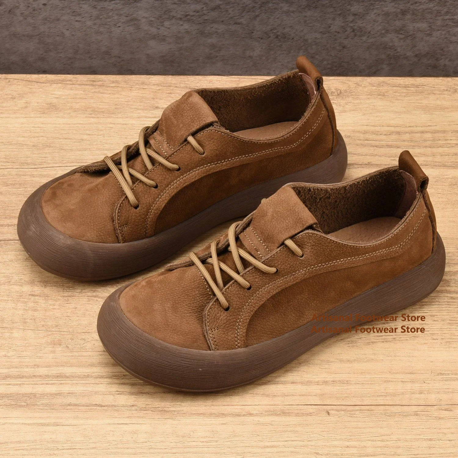 

Vintage Round Toe Leather Casual Shoes for Men Genuine Leather Low-Top Booties Soft Sole Soft Leather Lace Up Men's Shoes