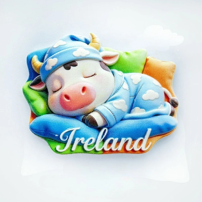 Ireland Cow Fridge Magnet - Whimsical 3D Sleeping on Pillow Souvenir Unique Irish Farm Gift for Travel & Cozy Home Decor