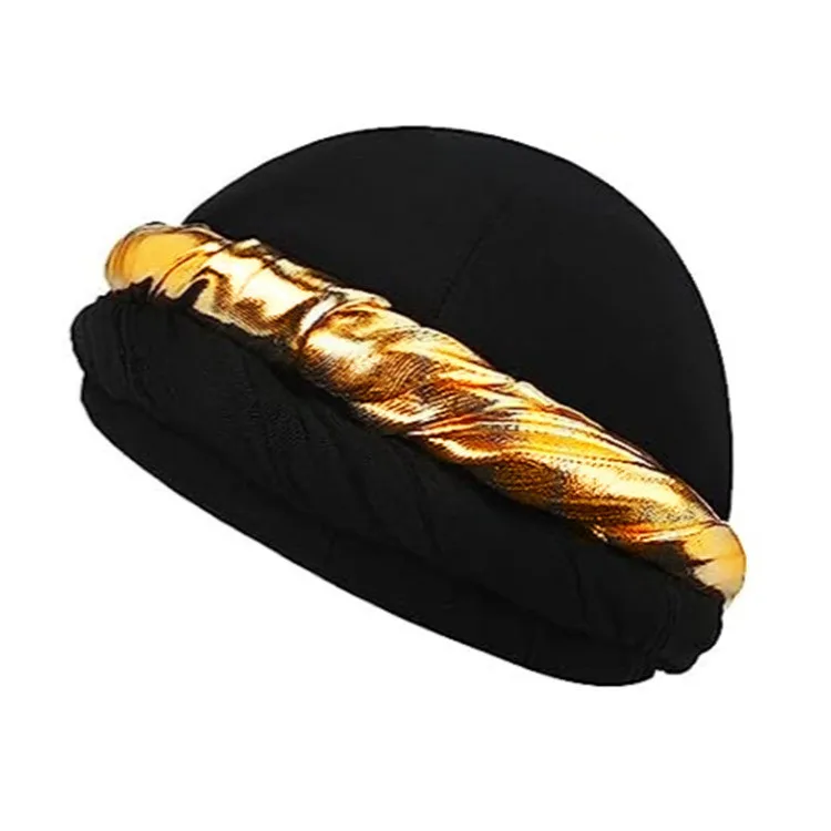 BlackGold Twisted Tail Hat Men\'s Satin Lined Headband Hat Patchwork Hip-hop Braided Hat Bandana  Hiking Black Scarf