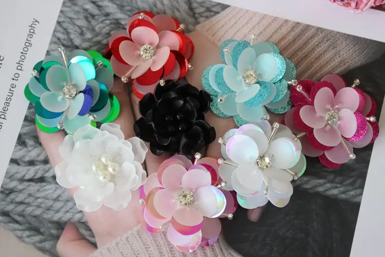 4Pcs/Lot Decorative Handmade Sequin Beads Flower Applique Patches ,Hair Clip,Bags,Brooch,Clothes Sew on,Glue on DIY Accessories