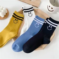 Smile Cartoon Women Socks Cute Cotton Socks Summer White Black Striped Trendy Personality Street Wear sock Female