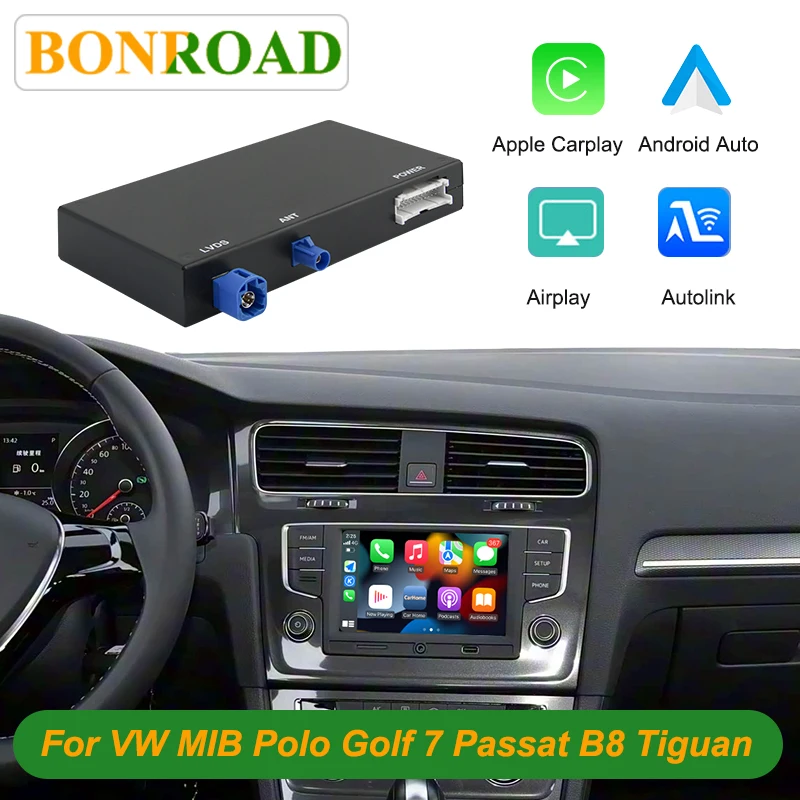 Bonroad Kabelloses Carplay Android Auto Modul Airplay AutoLink Mirror für VW Volkswagen MIB MIB2 Golf 7 Polo Passat B8 Tiguan Box