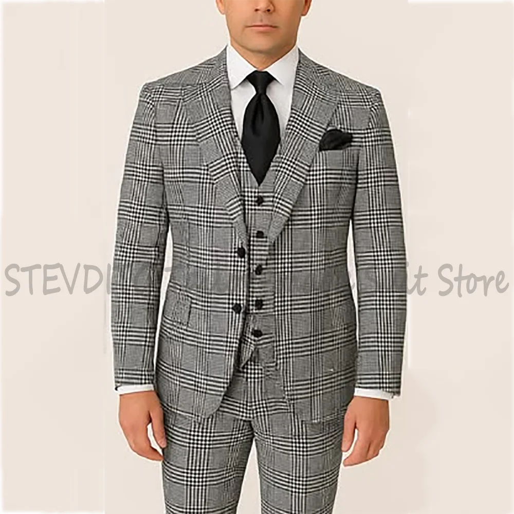

Высококачественный мужской костюм в клетку для офиса, однобортный, приталенный, комплект из 3 предметов, элегантный свадебный костюм для жениха