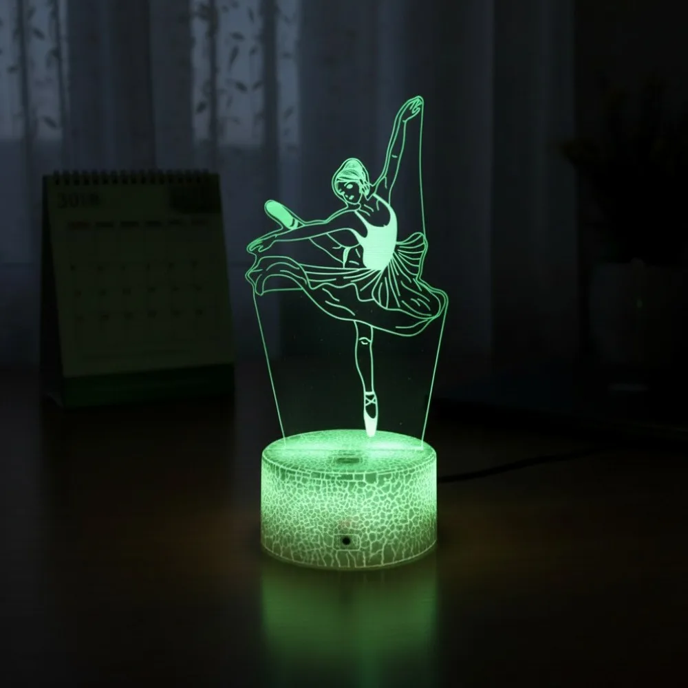 Nighgn Ballerina Dancer 3D Illusion Night Light 7 Color Changing Desk Lamp Bedroom Decoration Christmas Birthday Gift for Girls